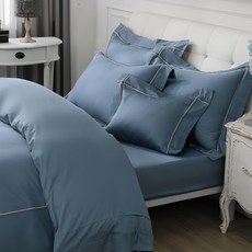 鴻宇寢飾 300織純色刺繡薄被套 2101 美國棉 180x210CM 台灣製, 迷霧藍