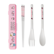 Sanrio 三麗鷗 Hello Kitty 凱蒂貓 隨行餐具組, 水果茶, 湯匙 + 叉子 + 筷子 + 收納盒, 1組