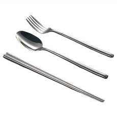 HiCHEF 掌廚 雅典禮盒組 SUS316不鏽鋼 筷湯匙叉套裝, 筷子 + 叉子 + 湯匙, 銀色, 1組