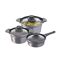 Tefal 特福 Gousmet 鈦塗層 電磁爐鍋3件組 電磁爐適用, 湯鍋24cm*1個+燉湯鍋20cm*1個+泡麵鍋20cm*1個, 灰色, 1組