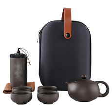 紫砂旅行茶具套組, 1組, 茶壺 x 1 + 杯子 x 4 + 密封罐 x 1 + 抹布 x 1 + 收納盒 x 1, 顏色隨機