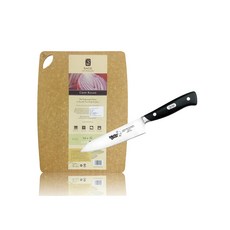 SAGE 無菌木砧板 實用型 + MotherGoose 鵝媽媽 鉬釩剛水果刀 K-301, 砧板 40 x 30cm + 水果刀 22.8cm 120g, 1套