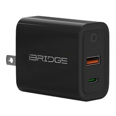 iBRIDGE 雙孔快速充電器 PD30W 1A+1C 適用國際電壓 100V-240V, 黑色, 1個