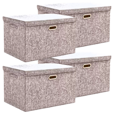 棉麻摺疊收納箱 1450g, 灰色, 4個