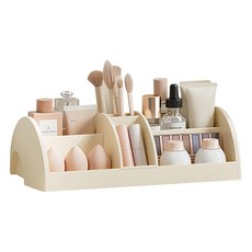 小麥購物 大容量三層桌面化妝品收納盒 L2383, 奶油白, 1個