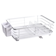 Life 日式簡約雙層多功能碗盤餐具瀝水架 - 落地式 鐵+PP材質, 白色, 1組