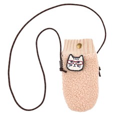 kUSUgURU JAPAN 日本眼鏡貓 NEKOZAWA貓澤 Boa連指手套小袋包 手拿包 證件袋 背帶可調, 米色