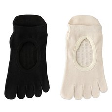 NicoFun 愛定做 女款腳背簍空止滑瑜伽襪, 22~24.5cm, 黑色 + 米白