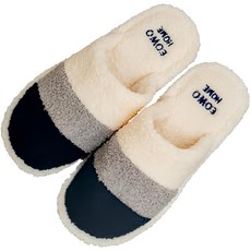 ego life 毛絨條紋拼色包頭保暖防滑男女室內拖鞋, 38~39, 深藍色, 1雙