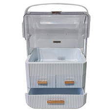 西格傢飾 方型極簡化妝品整理收納盒 ABS材質 35.3x24.6x18.6cm, 凝脂白, 1個