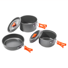 阿莎&布魯 戶外便攜不沾塗層鍋 露營鍋具推薦, 1組, 小鍋15cm + 湯鍋17cm + 平底鍋18cm + 鍋蓋15cm + 鍋蓋17cm, 混和顏色