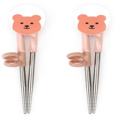 Dailylike Bonbon不銹鋼矯正輔助筷, 02 蜜桃色, 2雙