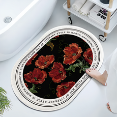 軟式珪藻土吸水速乾防滑地墊 文藝風, 紅色 + 黑色