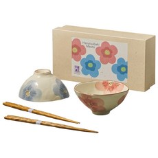 Minoya 美濃燒 茶花對碗禮盒4件組，含碗筷, 1組