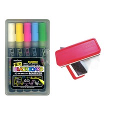 munhwA 黑板筆5色組附板擦, 白色 + 粉色 + 黃色 + 綠色 + 藍色, 1組