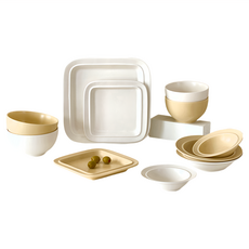 Monde韓國 陶瓷碗盤組, 飯碗2個11.3 x 6.7cm + 湯碗2個13 x 6.9cm + S圓盤2個12.6 x 3.8cm + L圓盤2個16.2 x 3.9cm + S方盤2個16.5 x 16.5 x 2.5cm + L方盤22.7 x 22.7 x 3cm, 米色 + 白色, 1組