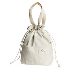 E City 日式束口多功能口袋便當提袋, 米色, 28 x 22 x 11cm, 1個