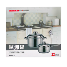 潔豹 歐洲鍋 雙耳湯鍋 5L 22cm 304不鏽鋼, 銀色, 1個