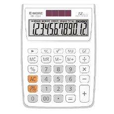 E-MORE 計算機 MS-20GT 160g 白色 12位數顯示 太陽能電池雙供電 國家考試專用, 1台
