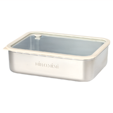 Hiromimi 可微波不鏽鋼保鮮盒, 304不鏽鋼, 矽膠玻璃蓋, 耐熱0-230度C, 700ml, 16.1x11.9x4.8cm, 米色 + 不鏽鋼銀色, 1個