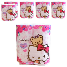 HAYASHI HELLO KITTY印花滾筒衛生紙, 100%原木紙漿, 超細柔雙面印花, 特殊柔軟加工, 不使用螢光染料, 30m, 4捲, 6袋