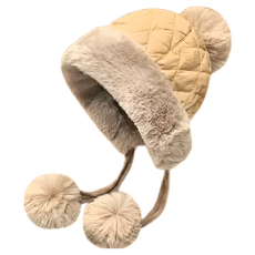 百搭菱格毛絨護耳帽, 駝色