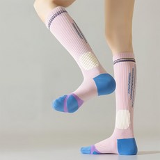 PORABELLA 可愛拼色運動壓力襪, 柔軟高彈, 舒適耐磨 女款, 粉色, 22~26cm