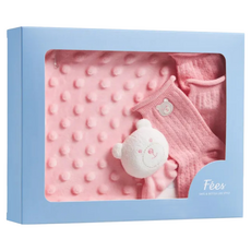 Fees BEAUTE 安撫巾禮盒組 - 粉色 新生兒適用 含安撫巾/短襪/手套, 短襪7~8cm