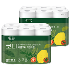 CODI 捲筒式廚房紙巾, 150張 x 6捲, 森林系包裝, 2袋