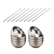 FANCY LIFE 不鏽鋼碗筷組 16p, 1組, 8個碗 + 8雙筷子, 不鏽鋼原色