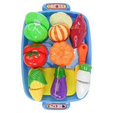 THE NINE PRODUCTS 8入蔬菜切切樂 附大盤子 + 刀叉 玉米版 ST安全玩具 ST903C, 顏色隨機, 1組