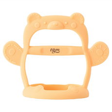 tgm 不吃手白金矽膠穿握固齒器, 適用於3個月以上的寶寶, 有效緩解寶寶出牙期的牙齦不適, 固齒器 + 收納盒, 小熊(黃), 1個