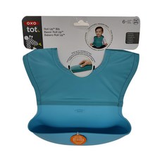 OXO TOT 隨行好棒棒圍兜, 柔軟矽膠大口袋，掉下的食物不漏接，可捲起收納, 水藍色, 1件