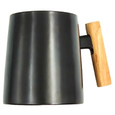 LifeHouse 木柄陶瓷馬克杯 情侶款 木柄, 黑色, 1個