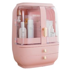 德利生活 蛋型化妝品收納箱 粉色 雙層抽屜設計 透明翻蓋 方便取用 多功能收納, 1個