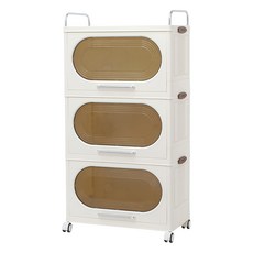 FAmILyLIFE 生活 超耐重鋼骨3層可疊加附輪折疊收納箱 180L YG-216 9.56kg, 米白色, 1個