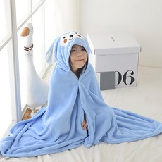 兒童萌趣羊咩咩連帽浴巾-藍色, 均碼