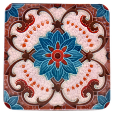 木子創意 方形磁鐵杯墊 藍色花 台灣製造, 1個