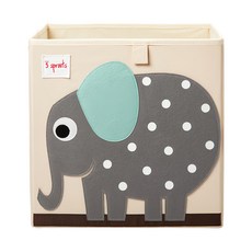 3 sprouts 收納箱, 超大容量生活物品收納, 貼心加蓋設計可防塵, 底部硬板穩固, 兩側把手方便拿提, 33 x 33 x 33cm, 小象, 1個