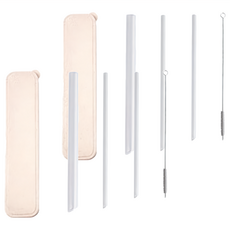 玻璃斜口吸管五件組, 米色, 包含收納盒和清潔刷, 2盒, 1組