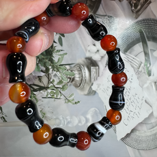 天然千層黑瑪瑙 葫蘆造型設計手鏈, 礦物手鍊, 18g, 8mm, 黑瑪瑙/紅瑪瑙, 款式隨機