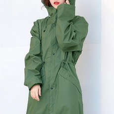加長款風衣式時尚雨衣 附收納袋, 軍綠色, M