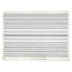 Homely Zakka 波西米亞棉麻流蘇桌巾 黑白幾何, 180 x 140cm, 1個