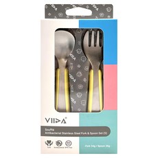 VIIDA Soufflé 抗菌不鏽鋼叉匙組(S), 安全, 不含BPA, 湯匙 36g + 叉子 34g, 檸檬黃, 1組