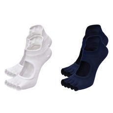 NICOFUN 愛定做 露腳趾腳背防滑瑜伽襪 女襪 FYK24YOGA03 84g 2雙, 22~24.5cm, 白色 + 藏藍