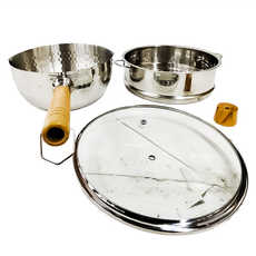 鼎匠 極厚304不鏽鋼雙層櫸木手把日式雪平鍋 + 蒸籠格 Set, 附玻璃蓋, 22cm, 2.5L大容量, IH電磁爐適用, 1個