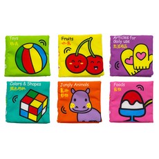 OhBabyLaugh 中英文布書六本組, 水果形狀, 小尺寸彩色款, 柔軟布面材質, 1組, 小尺吋彩色款