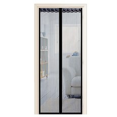 防蚊門簾 磁吸式 無魔鬼氈 圖釘安裝 基礎 黑色, 90x210cm