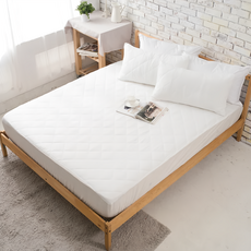 LoveCity 寢城之戀 台灣製 圓彩 防塵防汙 舖棉床包式保潔墊, 雙人5尺(150 x 186cm), 白色