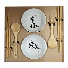 Mao's樂陶陶 日日祝福 雙碗湯筷禮盒組, 小碗2個11.5 x 6cm + 筷子2組21cm + 湯匙2支14.5cm, 幸福 + 美好, 1盒